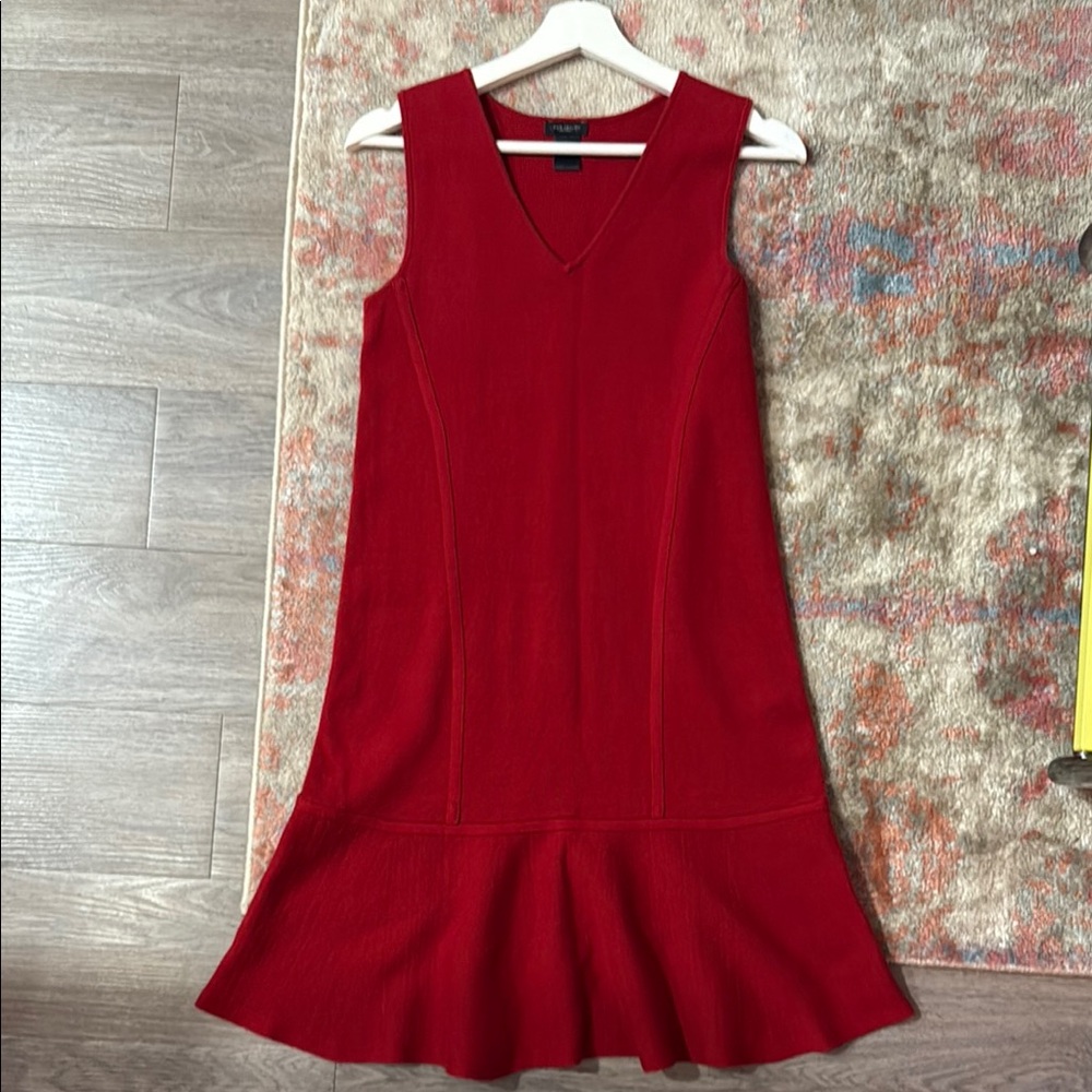Sleeveless Red V-Neck Flared Hem Dress